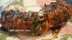 Hassleback Sweet Potatoes with Molasses/Nutmeg Butter