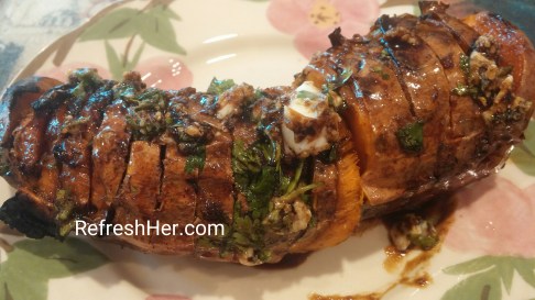 Hassleback Sweet Potatoes with Molasses/Nutmeg Butter